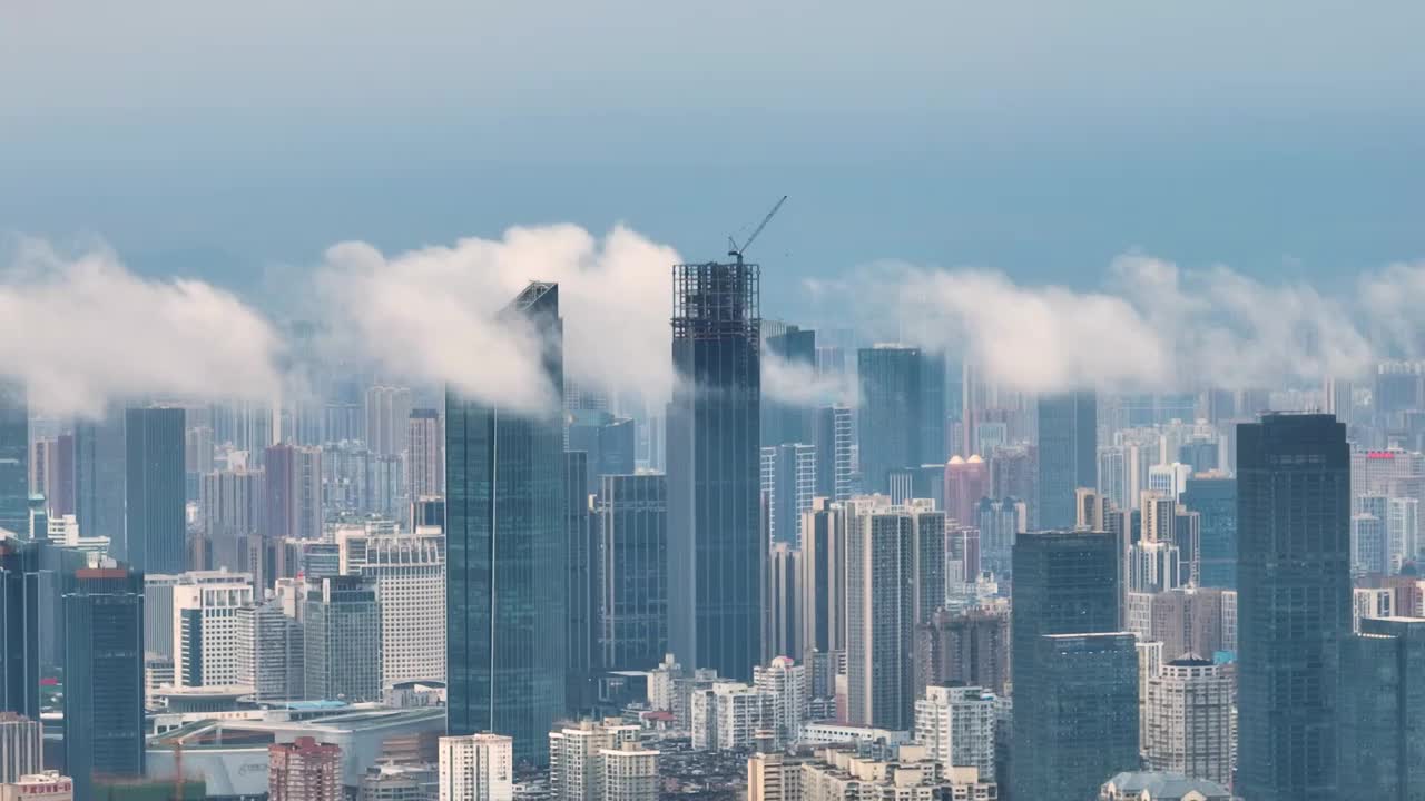 武汉地标CBD摩天大楼天际线风光视频素材