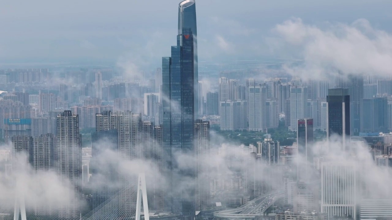 武汉地标CBD摩天大楼天际线风光视频素材