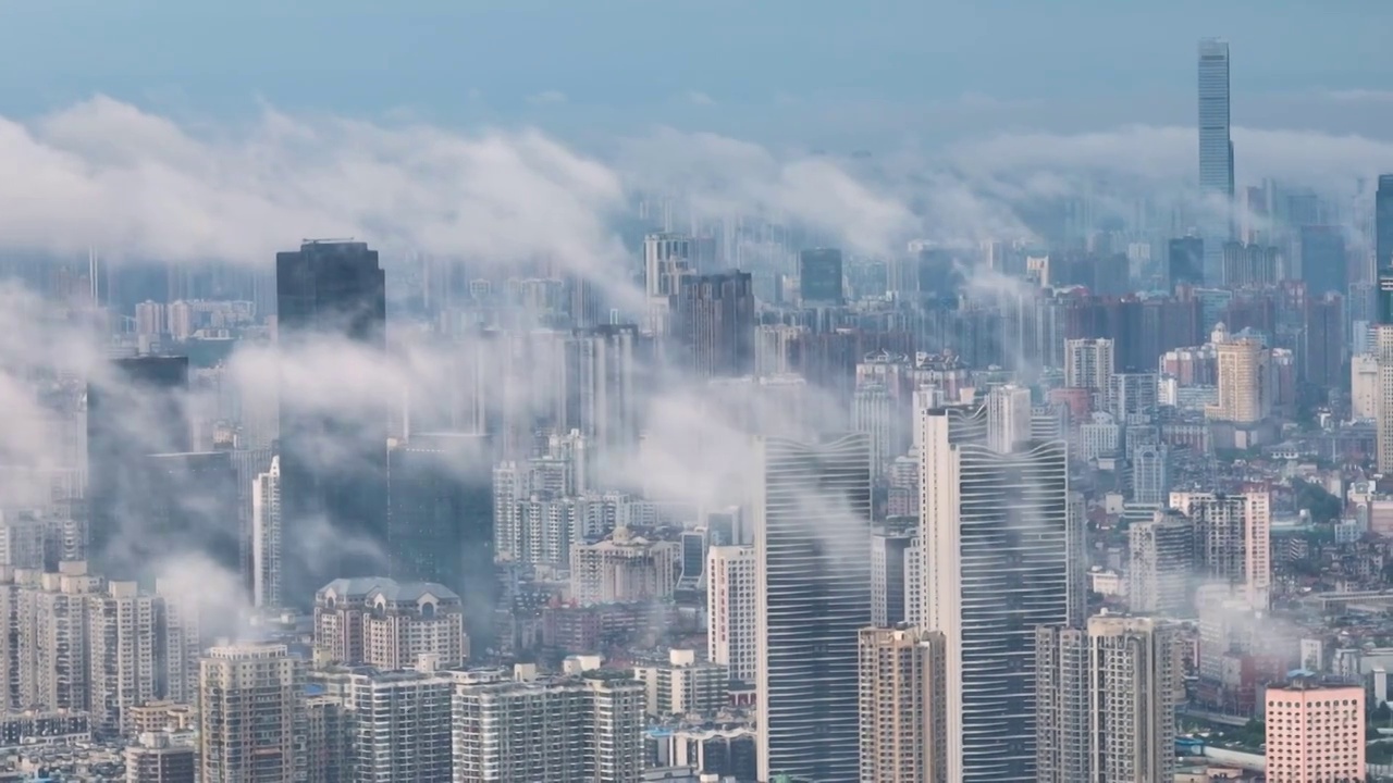 武汉地标CBD摩天大楼天际线风光视频素材