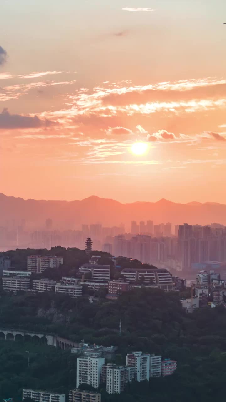 航拍重庆晚霞市区都市风光视频素材