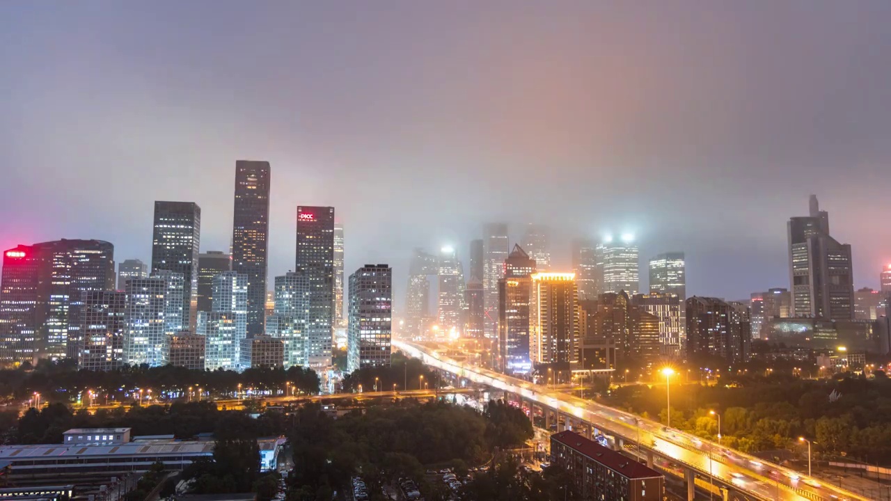 北京城市高楼云海傍晚夜景视频素材