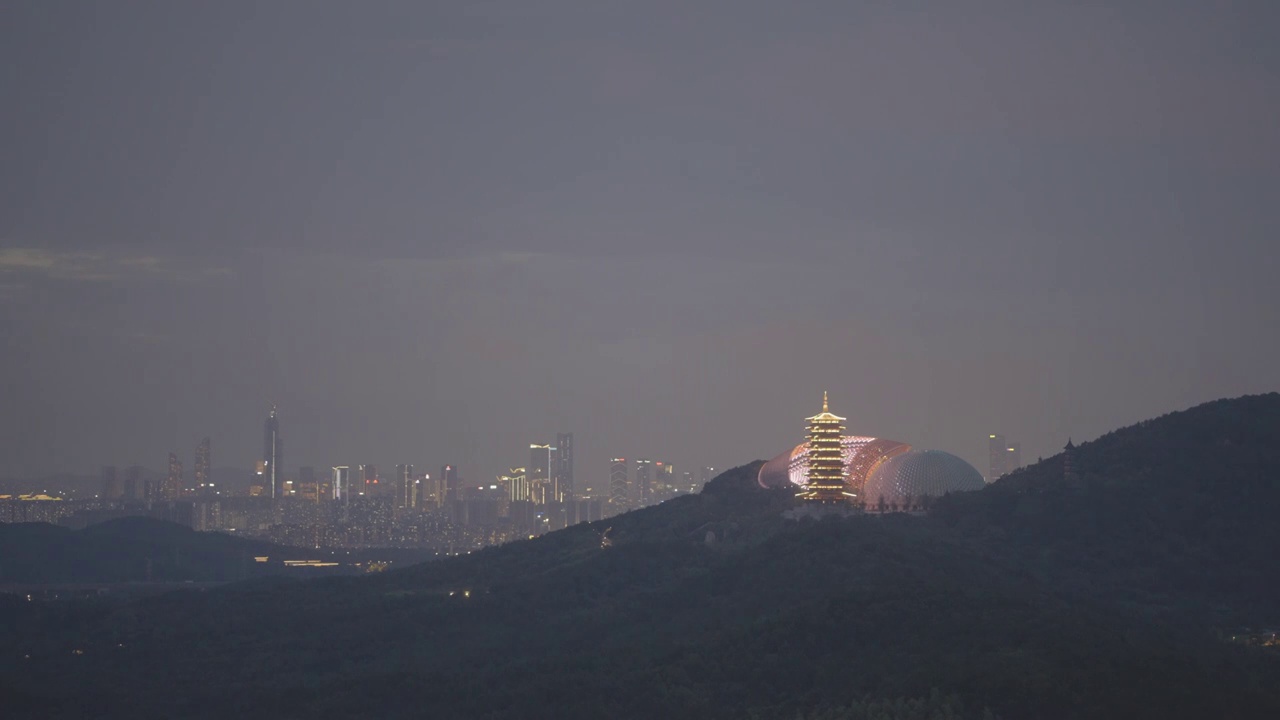 中国江苏省南京市牛首山佛顶宫夜景视频下载