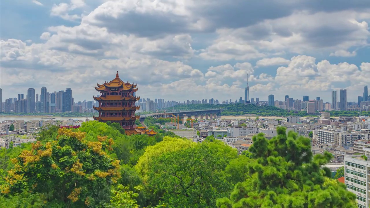 武汉黄鹤楼公园风景区夏季风光视频素材