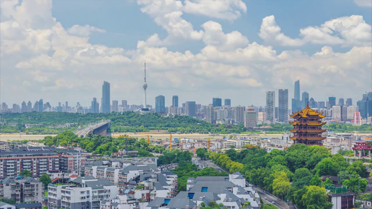 武汉黄鹤楼公园风景区夏季风光视频素材