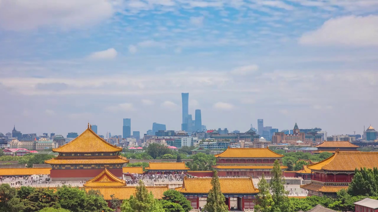 夏天暑假天空多云大暑节气北京故宫国贸CBD古建筑城市风光视频素材