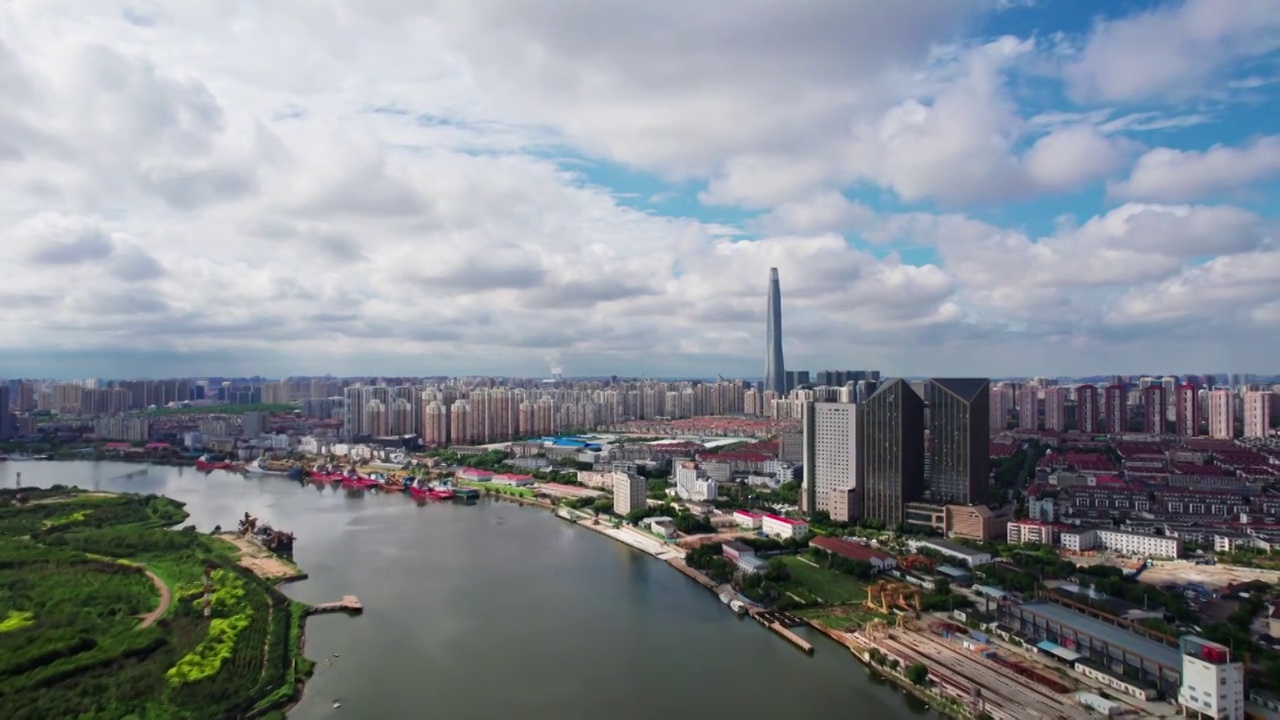 天津滨海新区海河入海口天津港城市风光视频素材