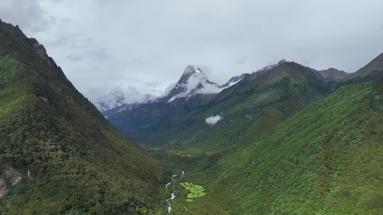 航拍西藏林芝巴松措雪山视频素材