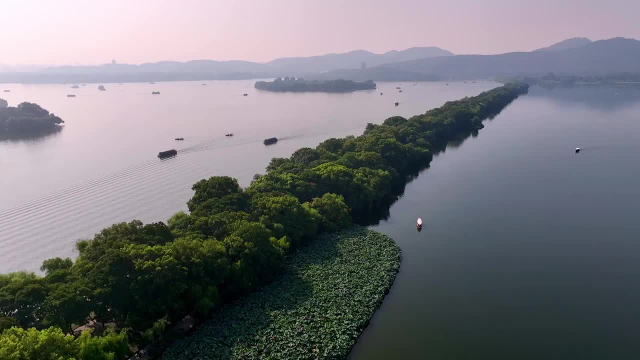 航拍夏季西湖风光 西湖苏堤视频素材