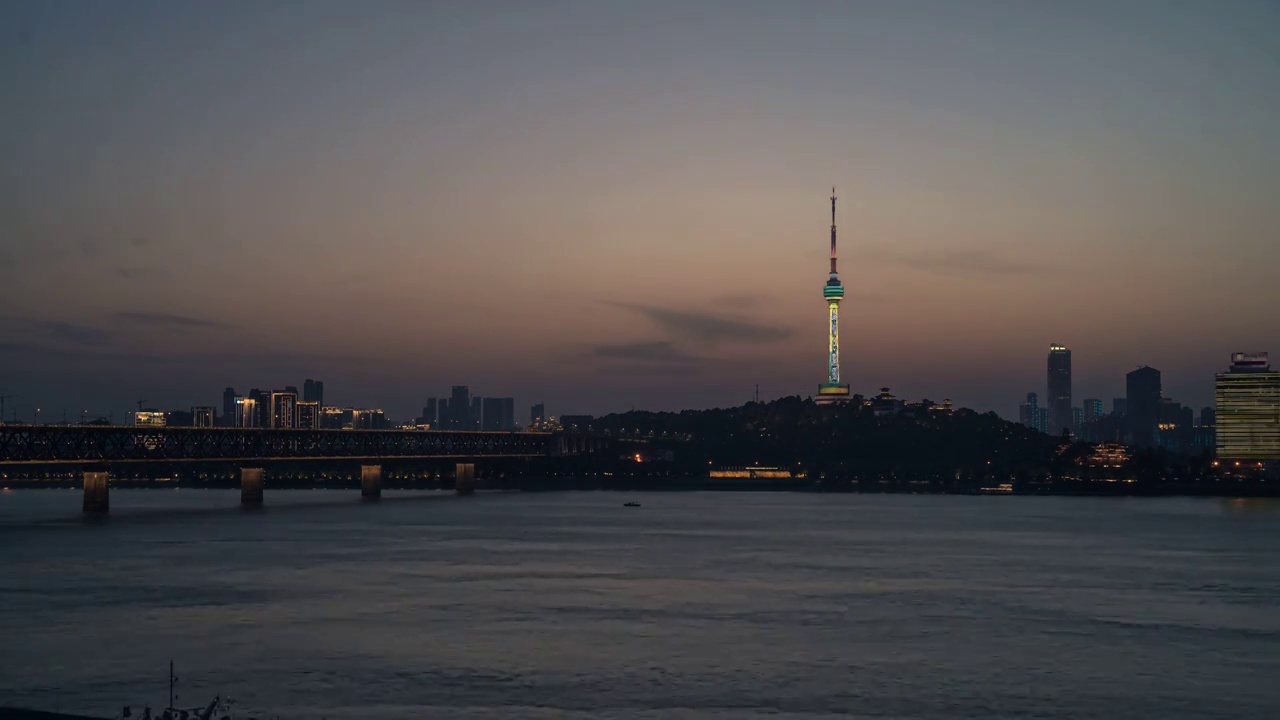 夕阳下的武汉长江大桥延时素材视频素材