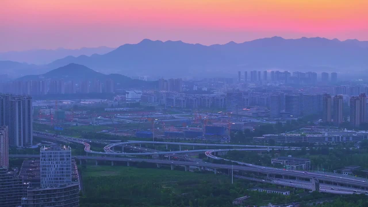 杭州麦岭沙立交桥日落视频素材