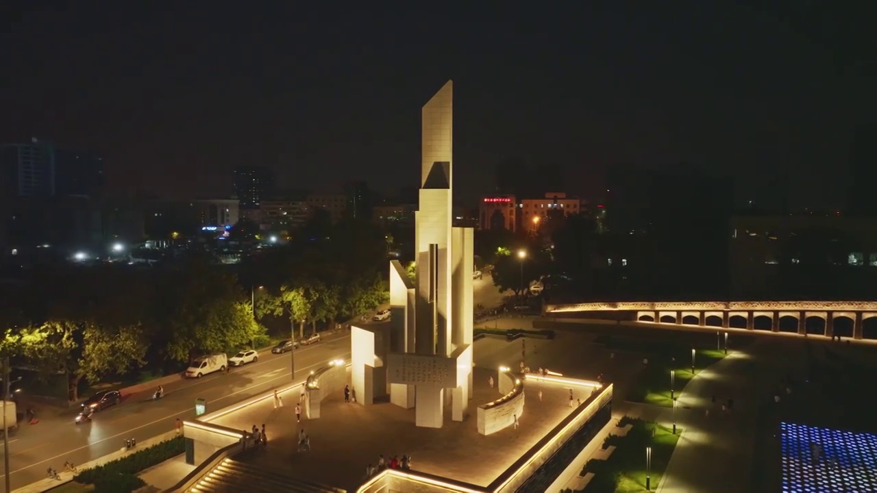 航拍石家庄市解放纪念碑夜景视频素材