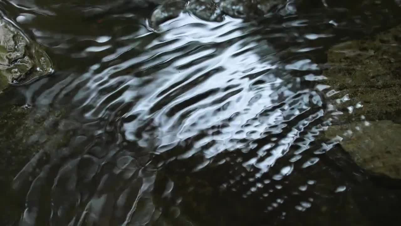 下雨天雨水雨滴落在积水的路面上视频素材