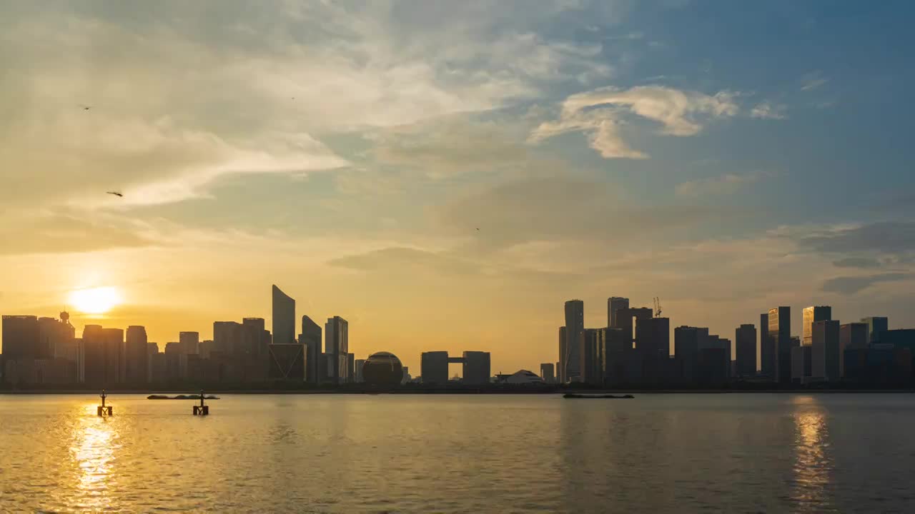 杭州城市日落钱江新城夜景视频素材