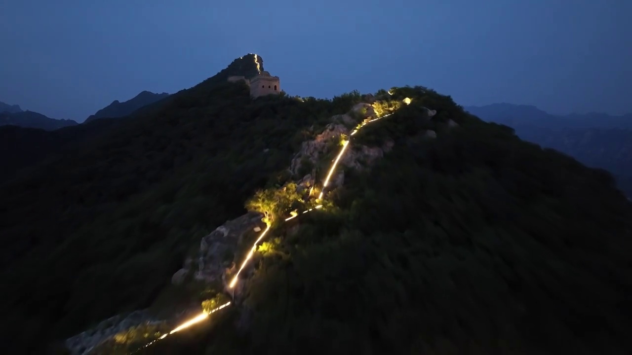 北京密云区司马台长城夜景航拍视频素材