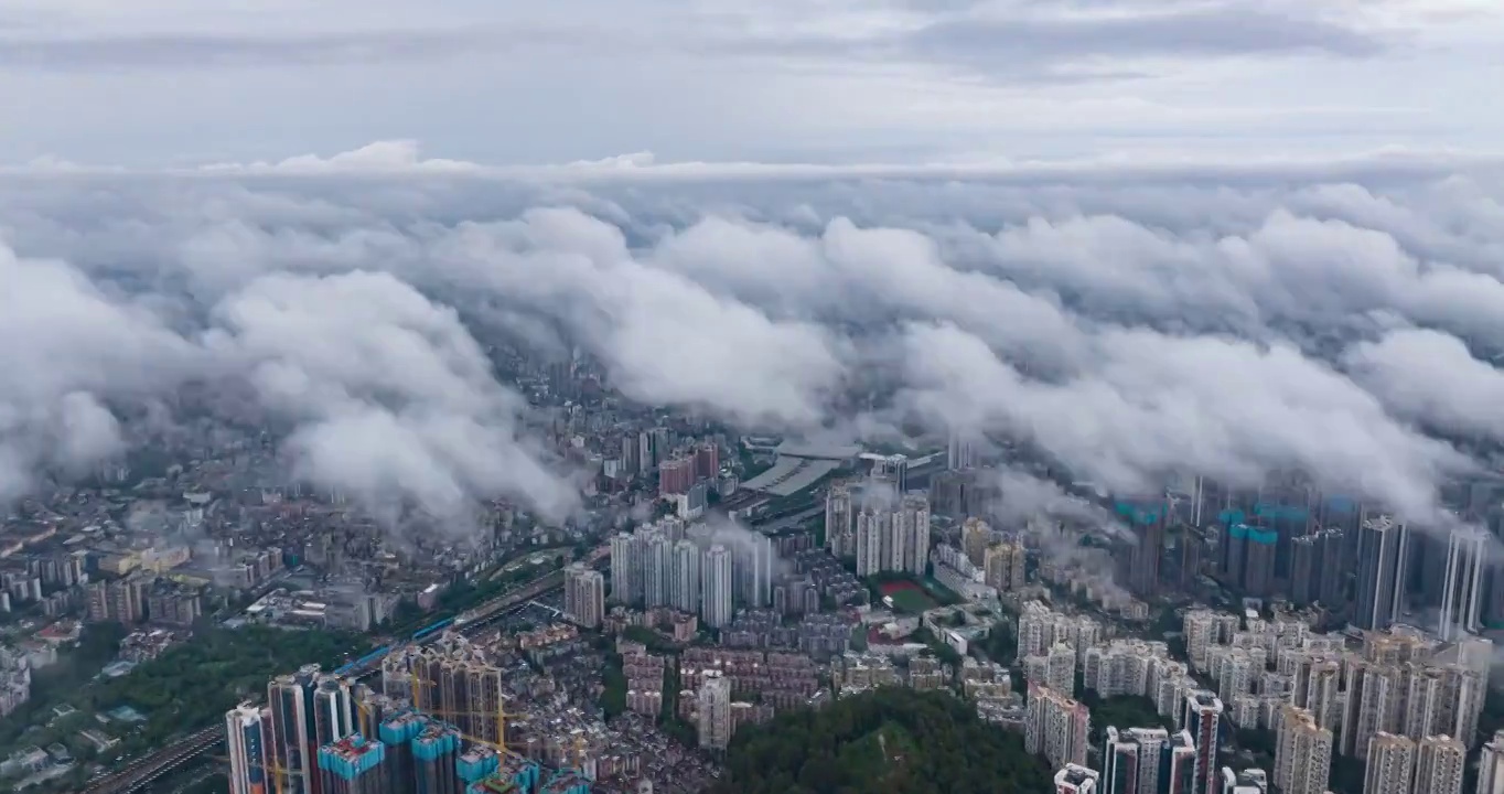 深圳城市云雾建筑航拍延时摄影视频素材