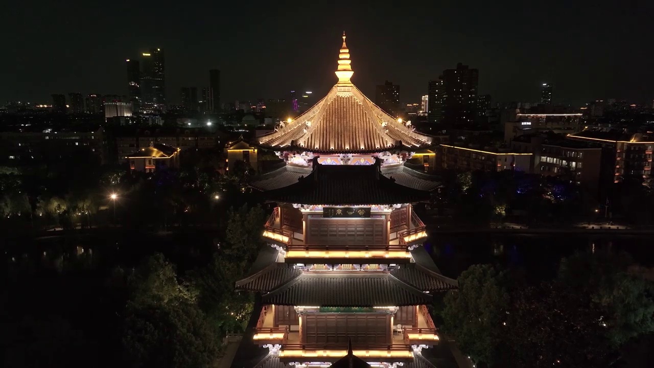 航拍江苏省南京市赏心亭夜景 古建筑视频素材