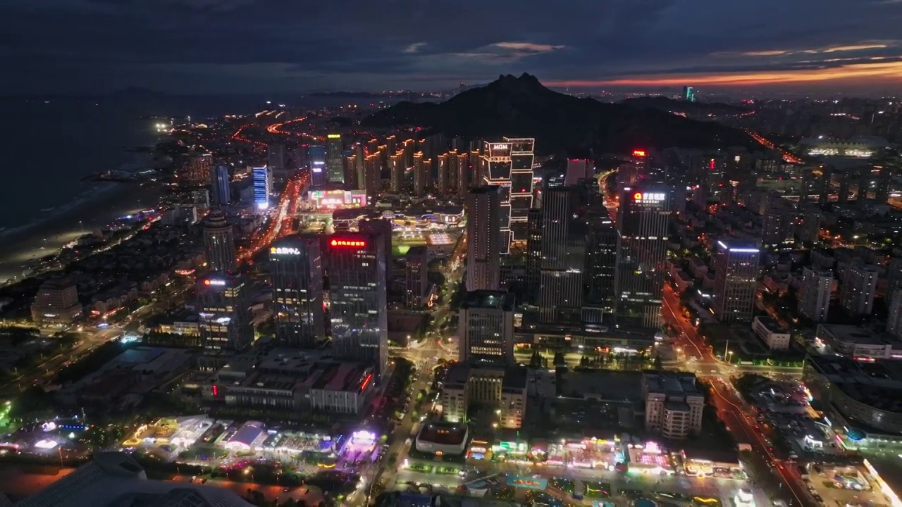 青岛崂山区CBD夜景航拍视频素材