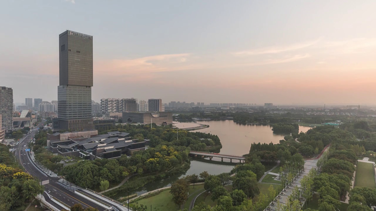 上海嘉定新城地标建筑延时摄影视频素材