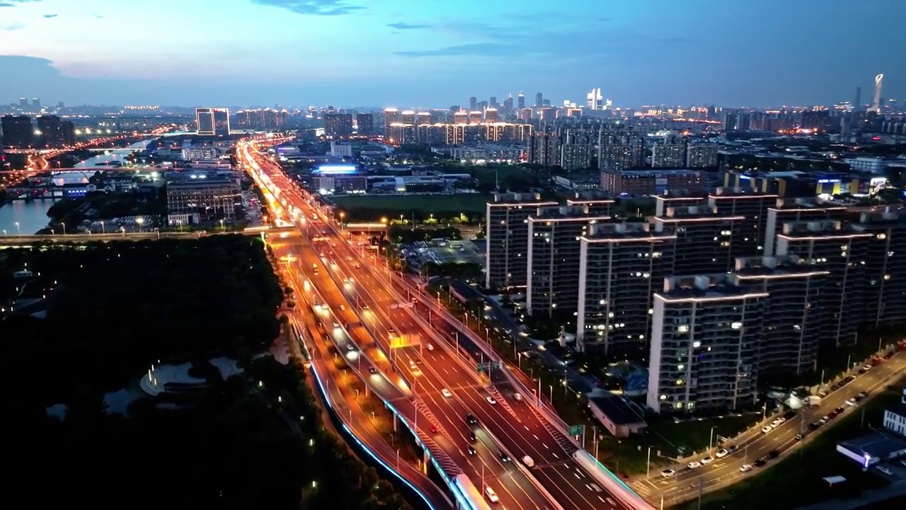 苏州斜港大桥夜景航拍视频素材