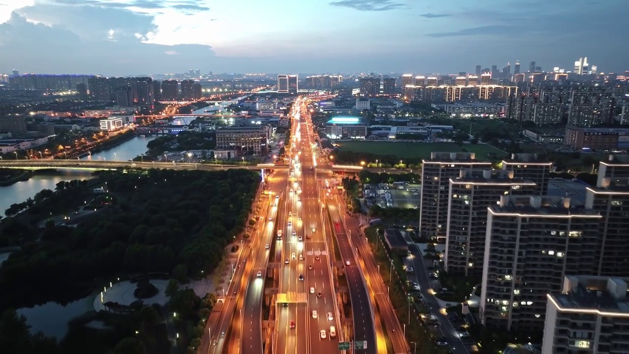 苏州斜港大桥夜景航拍视频素材