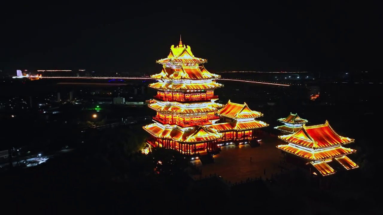 航拍 江南第一楼 江苏省南京阅江楼古建筑 白天夜景视频素材