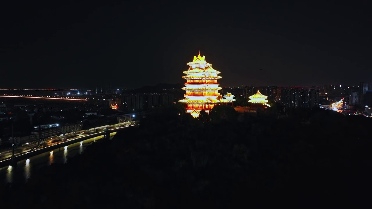 航拍 江南第一楼 江苏省南京阅江楼古建筑 白天夜景视频素材