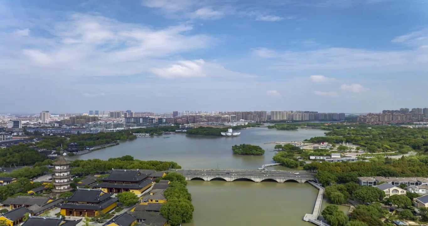 浙江嘉兴平湖东湖景区延时 李叔同纪念馆 报本禅寺视频素材