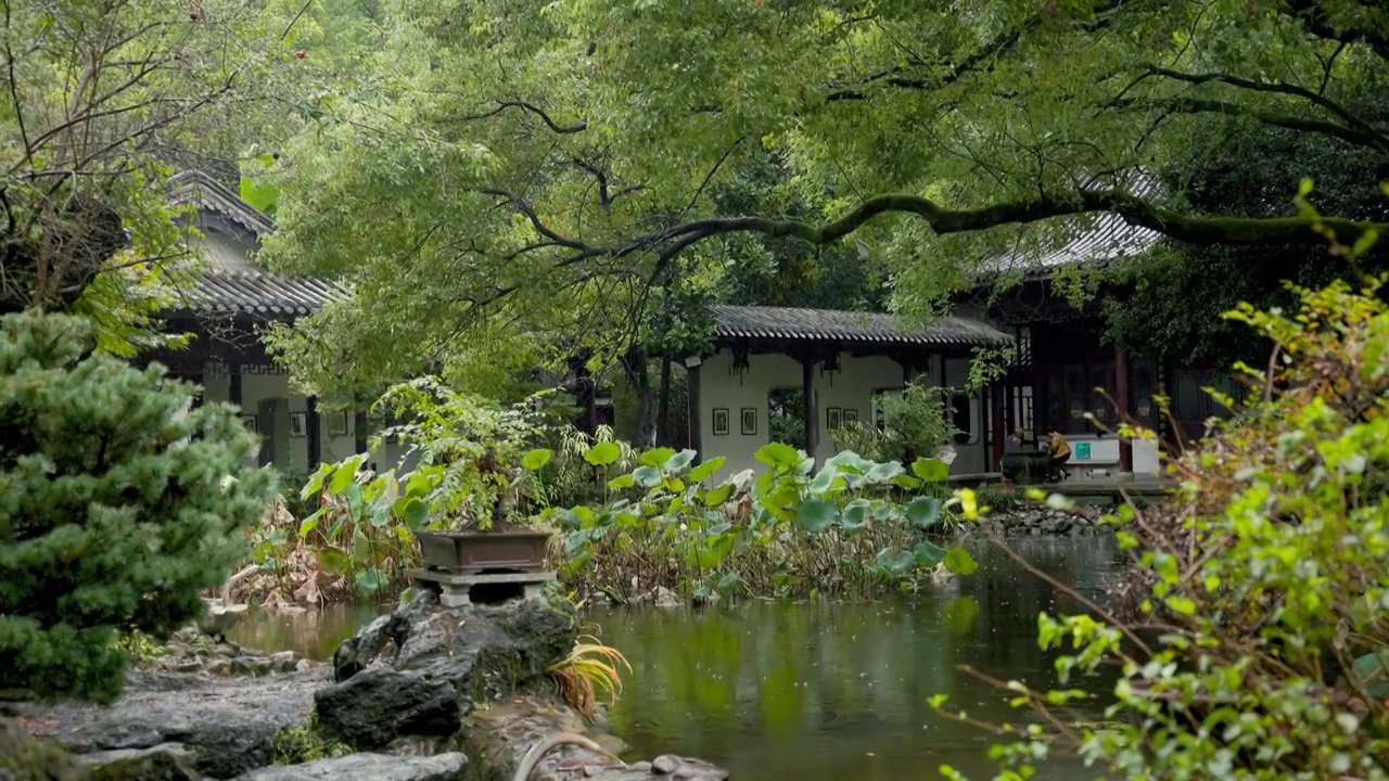 下雨天江南园林建筑氛围感视频素材