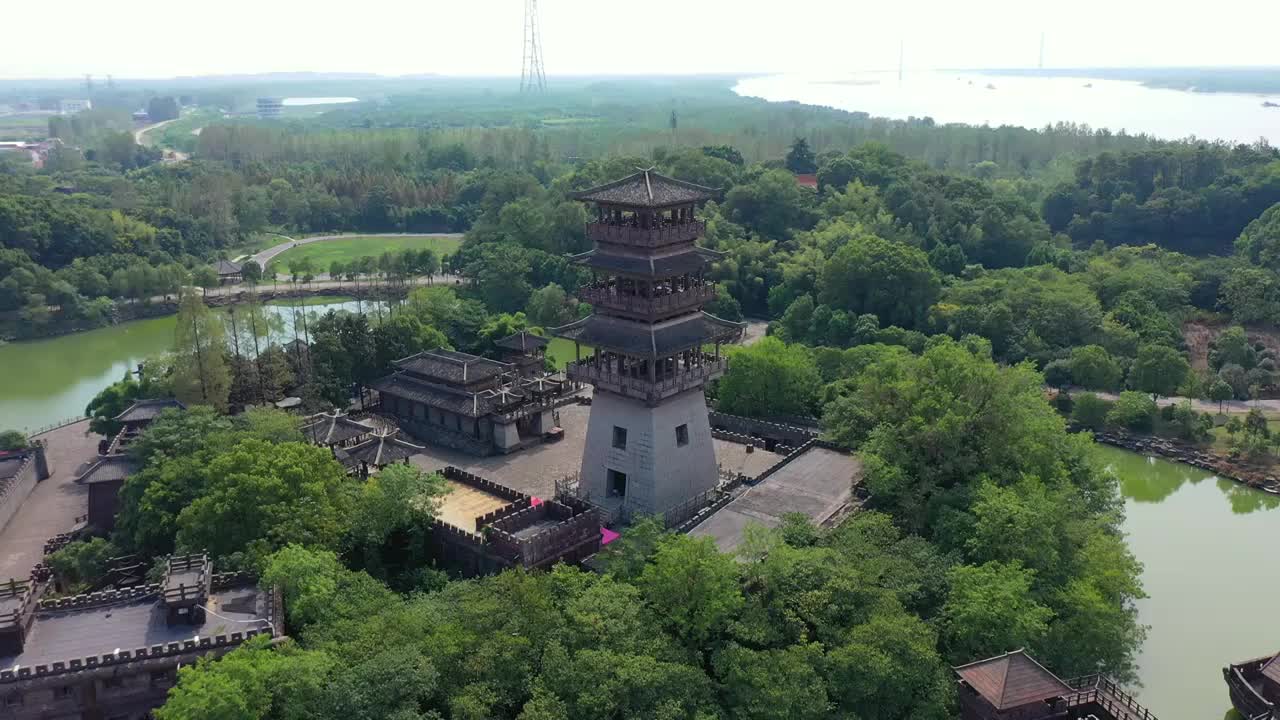 航拍湖北赤壁市三国赤壁古战场景区视频素材