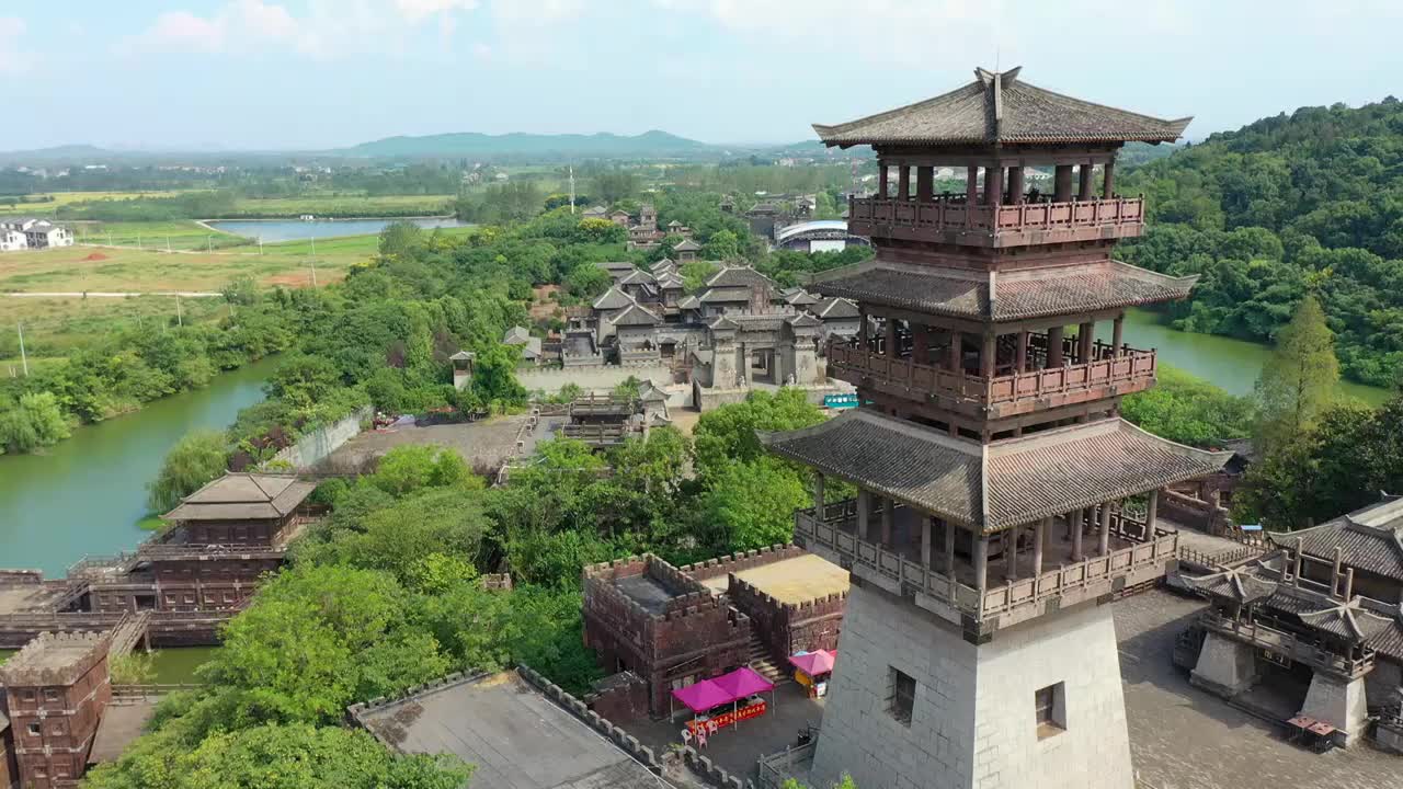 航拍湖北赤壁市三国赤壁古战场景区视频素材