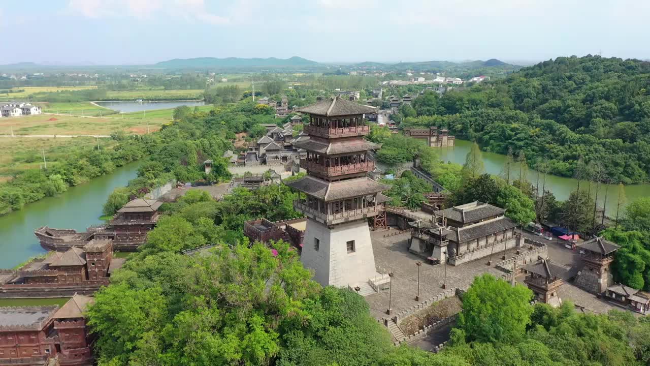 航拍湖北赤壁市三国赤壁古战场景区视频素材