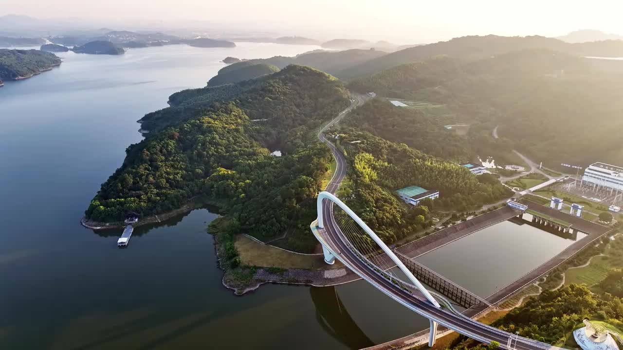 常州溧阳景詹沙河大桥天目湖视频素材