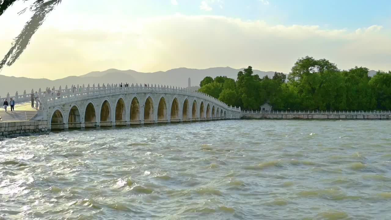 北京皇家园林颐和园昆明湖的水面风浪视频素材