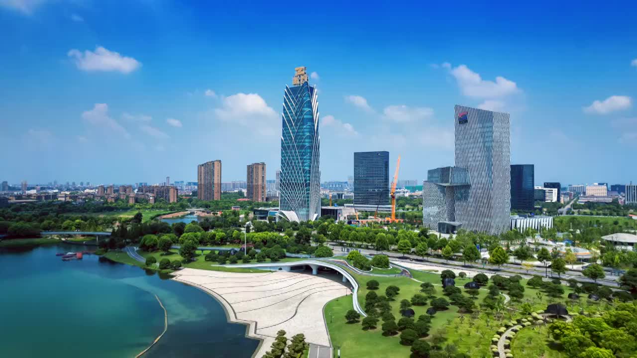 浙江省嘉兴市桐乡凤凰湖城市环境视频素材