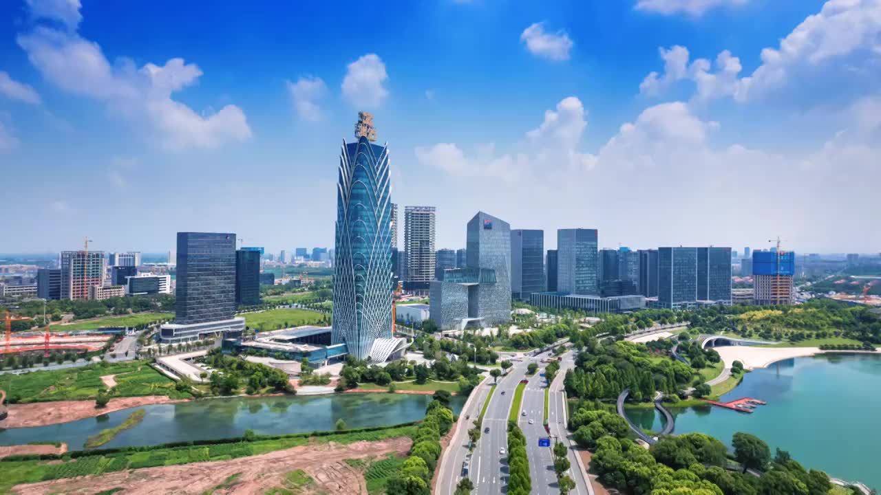 浙江省嘉兴市桐乡凤凰湖城市环境视频素材