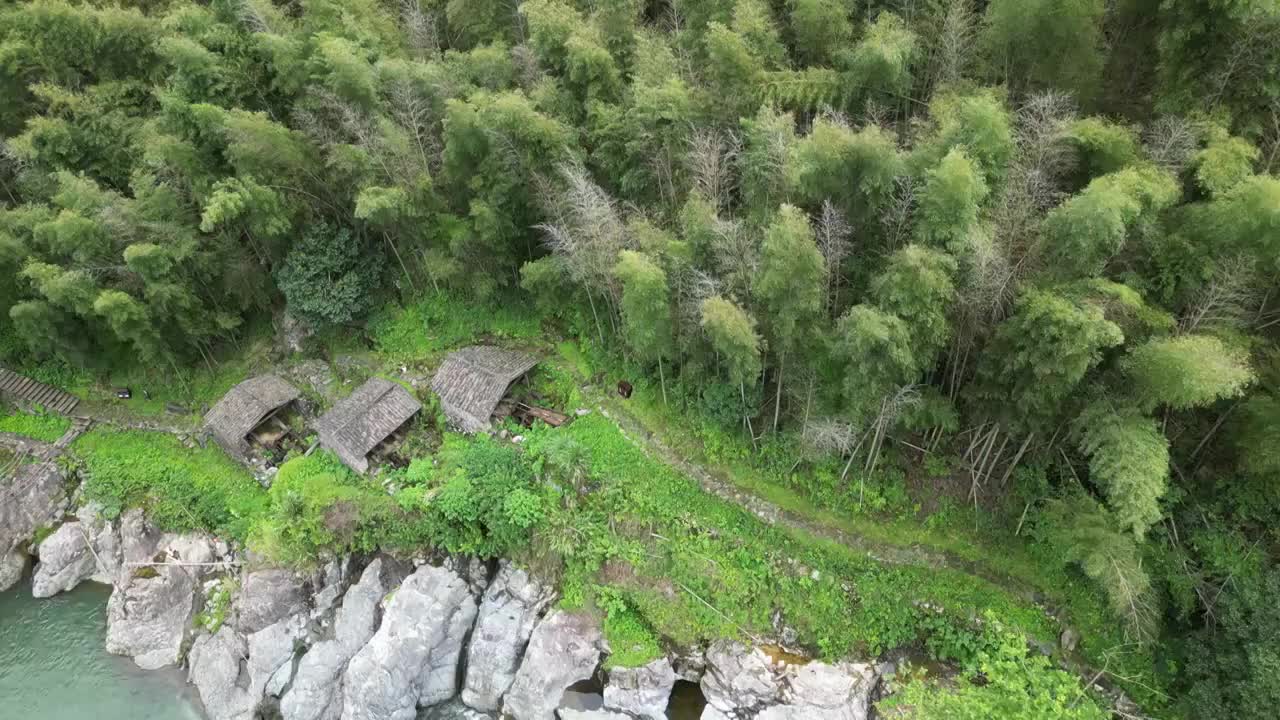 航拍温州泽雅风景区明代四连碓造纸作坊视频素材