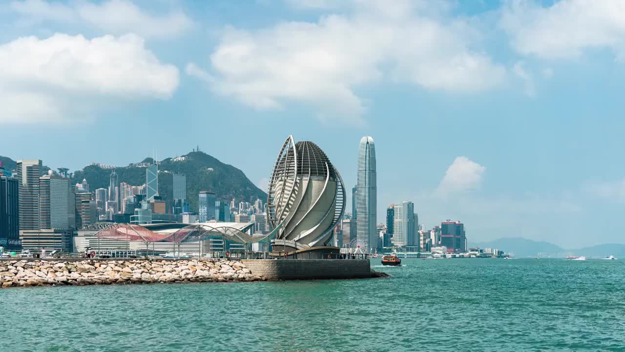 香港维多利亚港蓝天白云延时视频素材