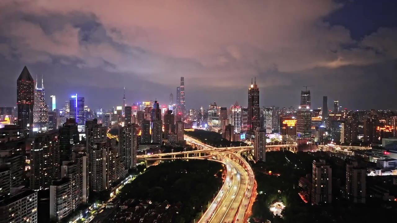 航拍上海静安区夜景视频素材