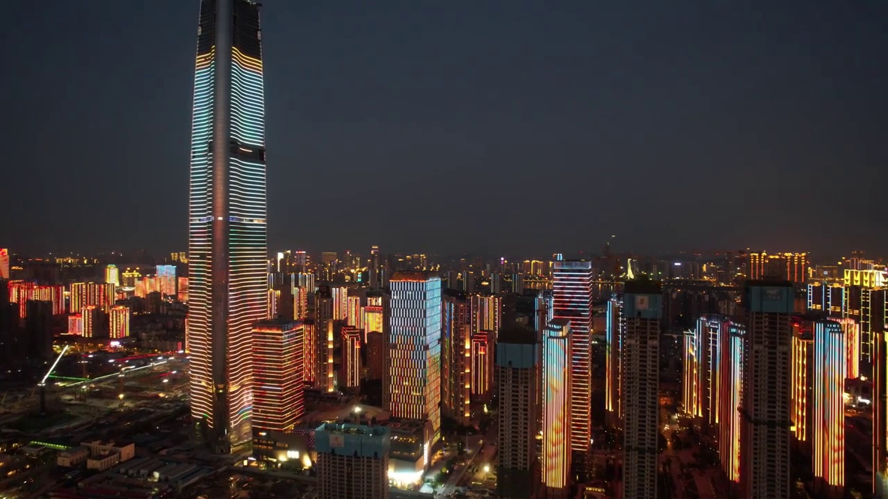 航拍武汉城市地标天际线高楼群夜景灯光秀视频素材