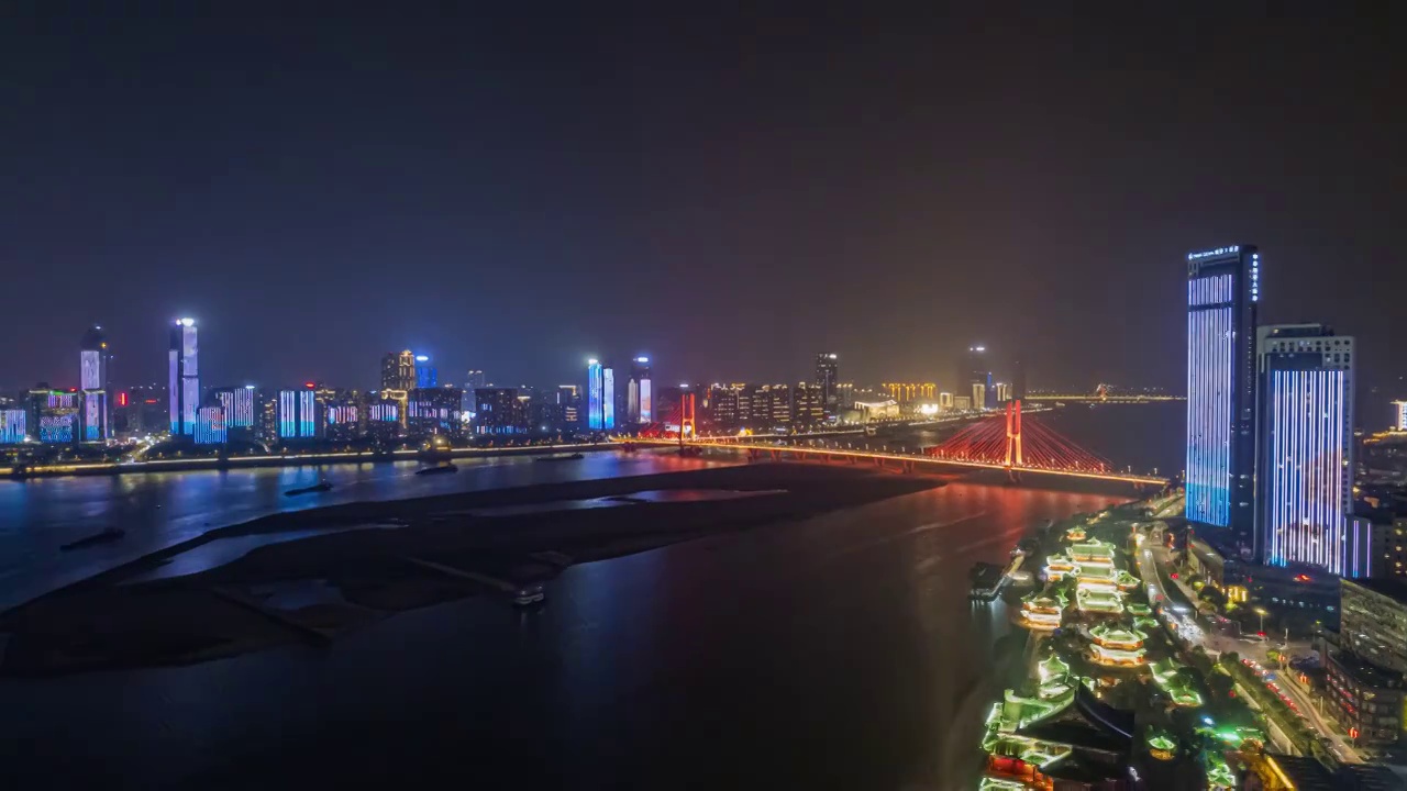 8K江西南昌赣江城市天际线夜景灯光秀航拍延时视频素材