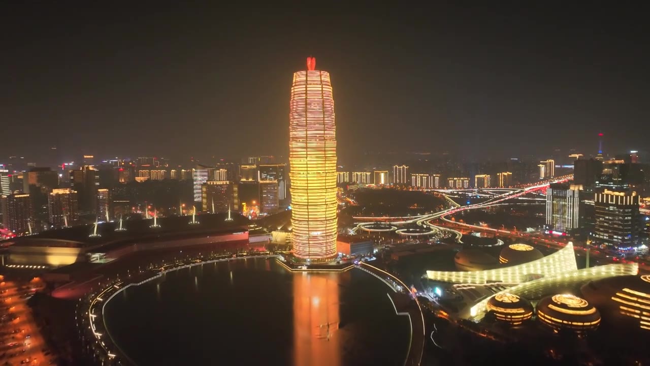 航拍河南郑州大玉米千禧广场夜景风光视频素材