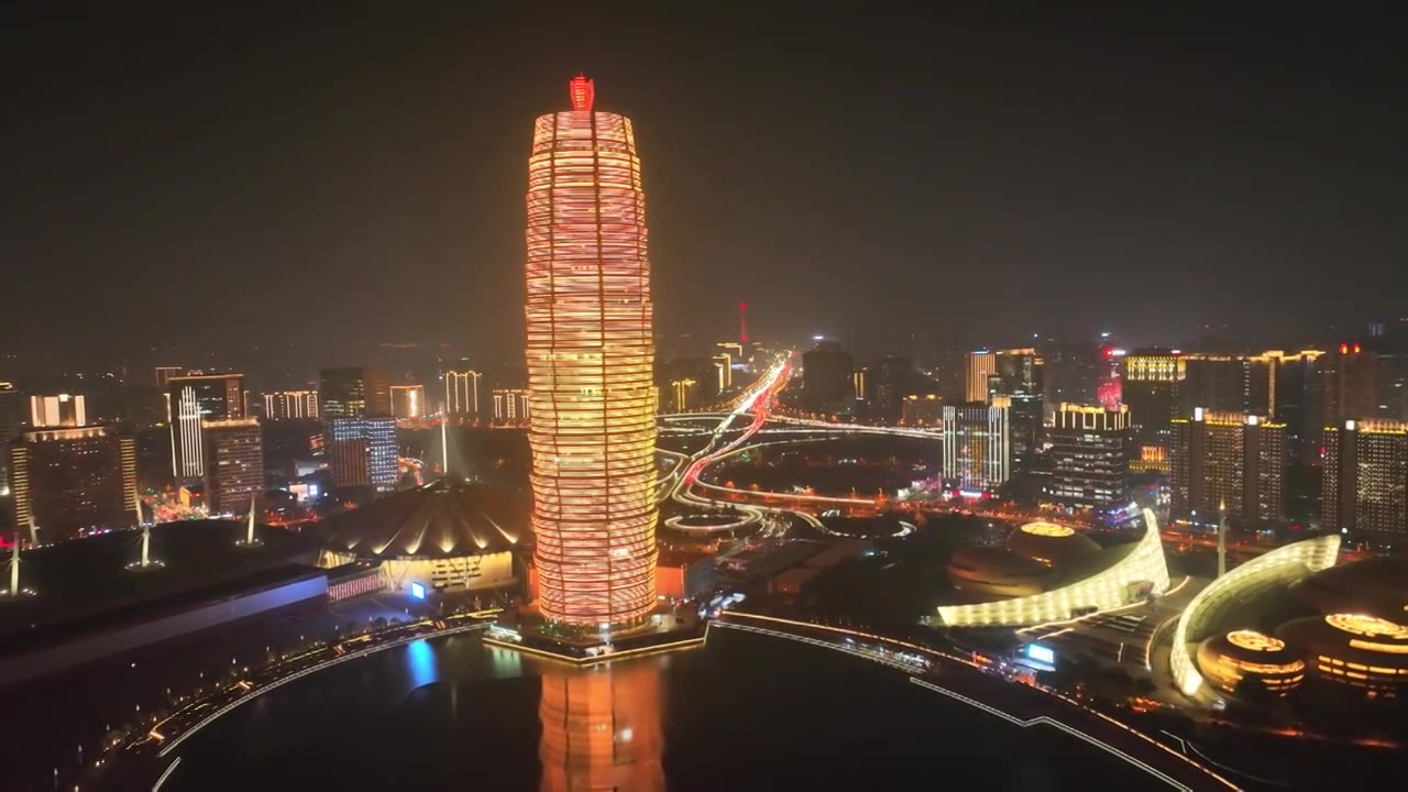 航拍河南郑州大玉米千禧广场夜景风光视频素材