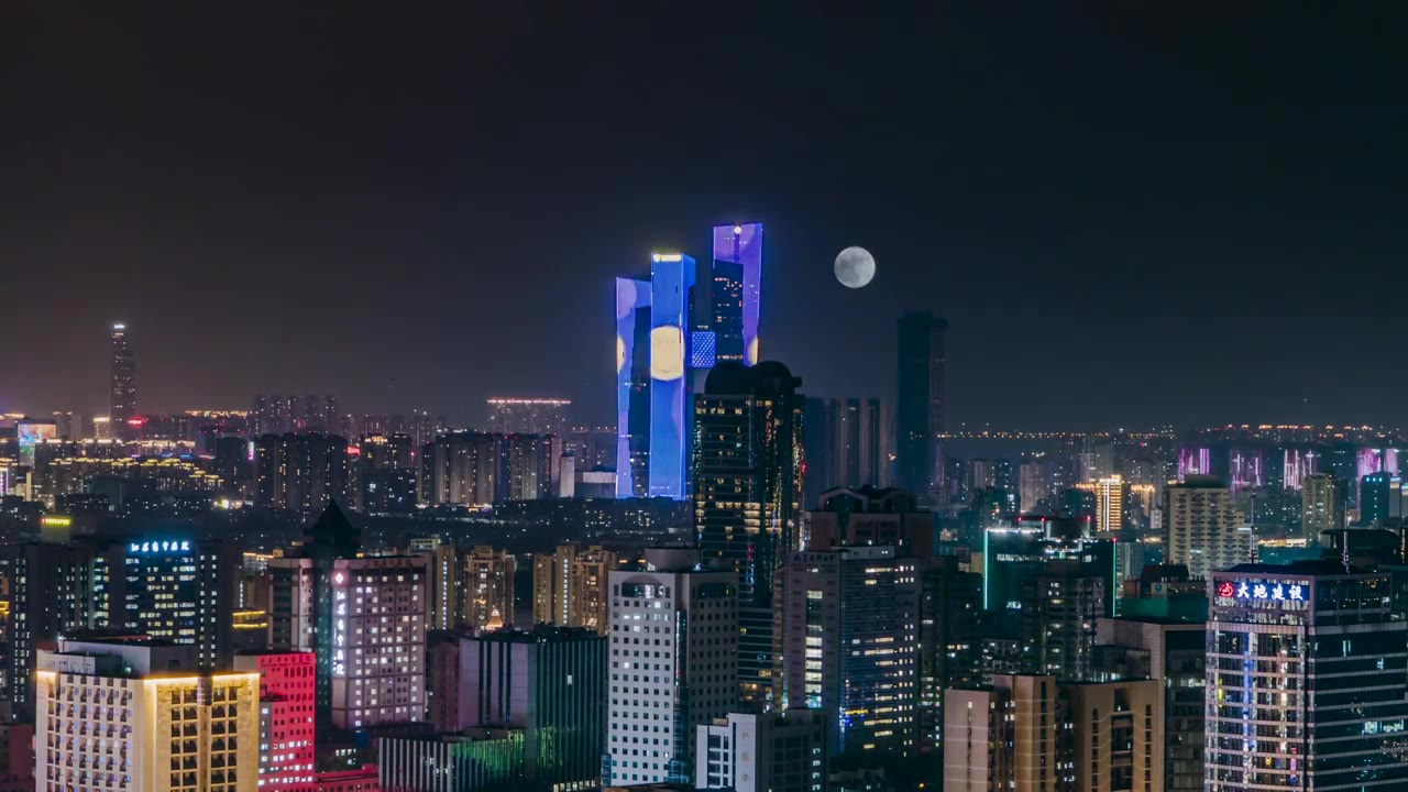 南京大月亮 河西金鹰世界夜景延时视频素材