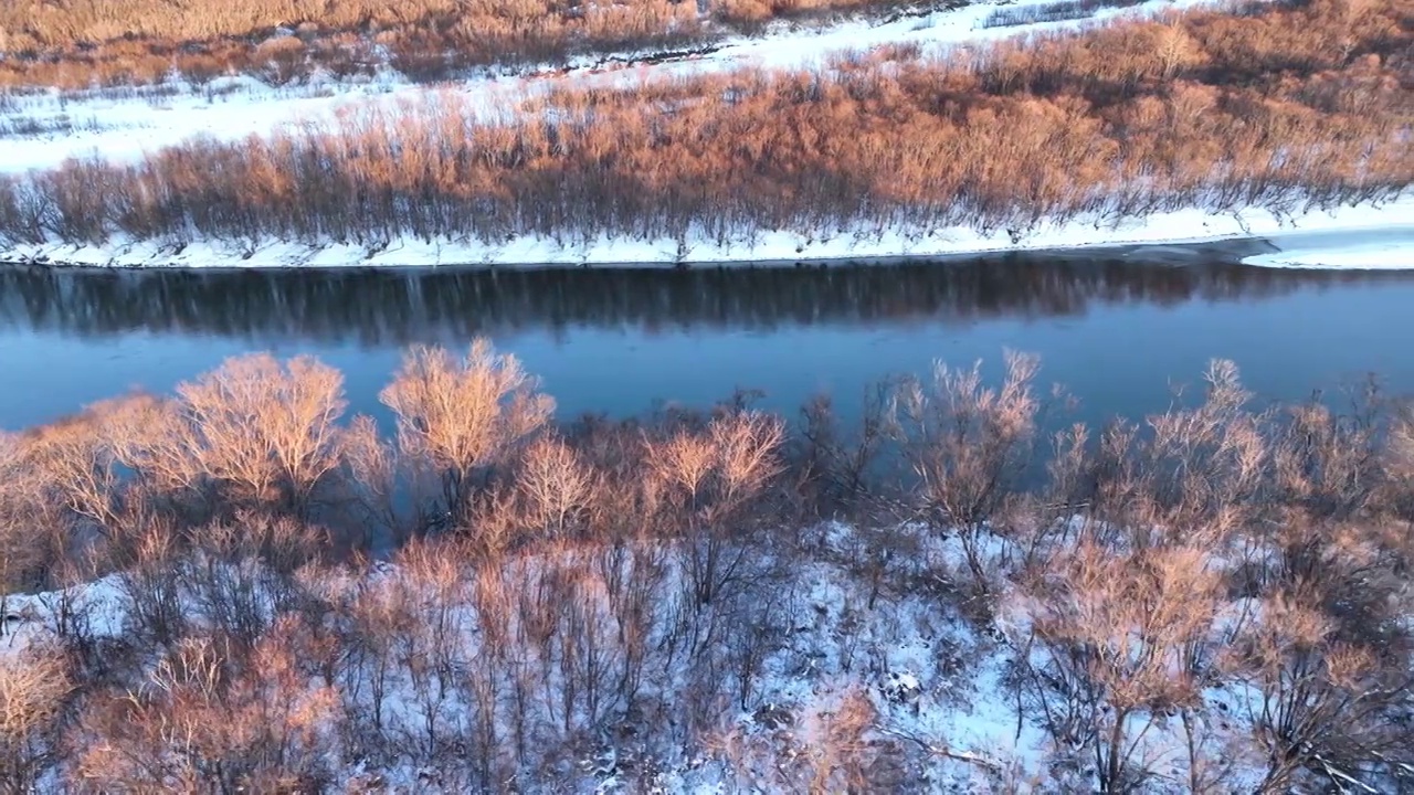 航拍呼伦贝尔海拉尔河湿地雪景视频素材