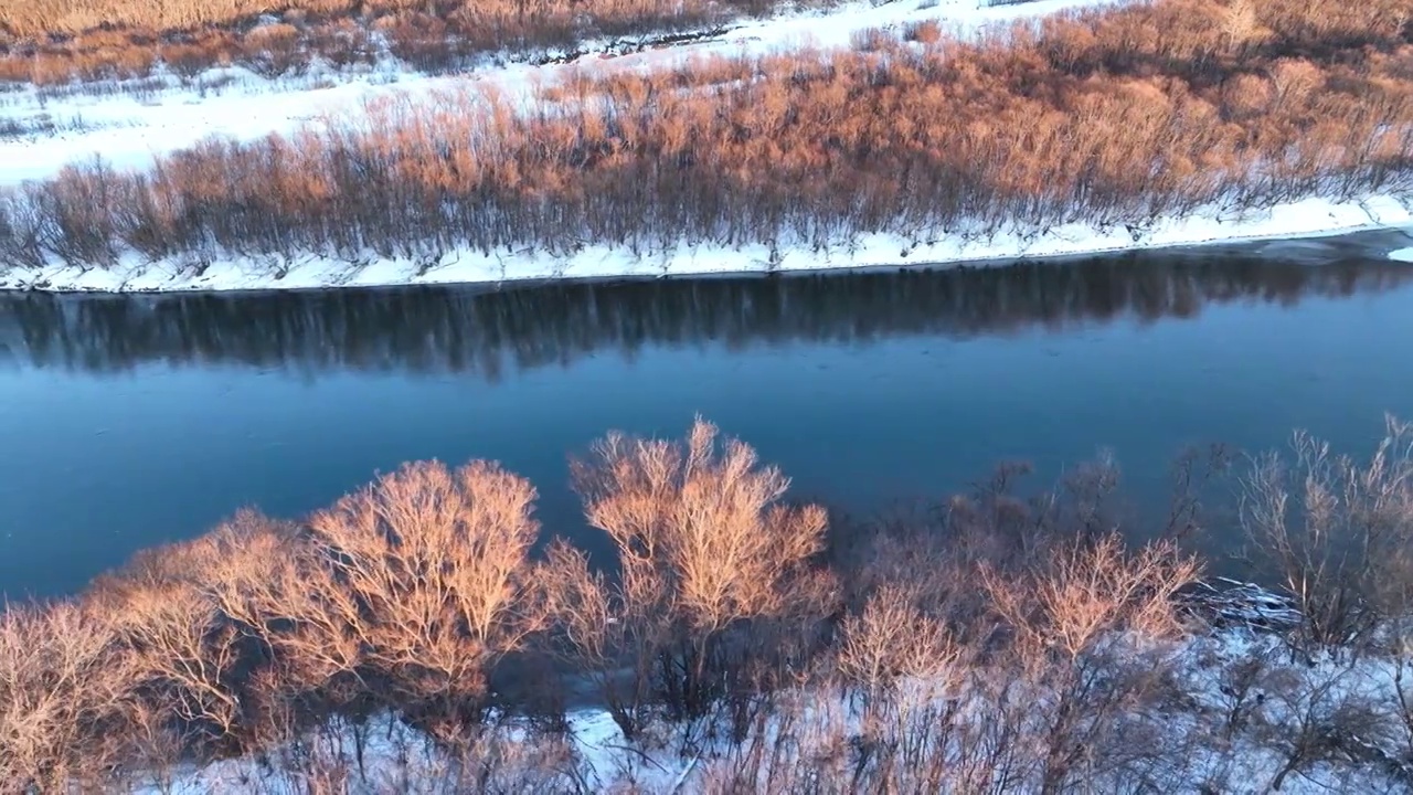 航拍呼伦贝尔海拉尔河湿地雪景视频素材