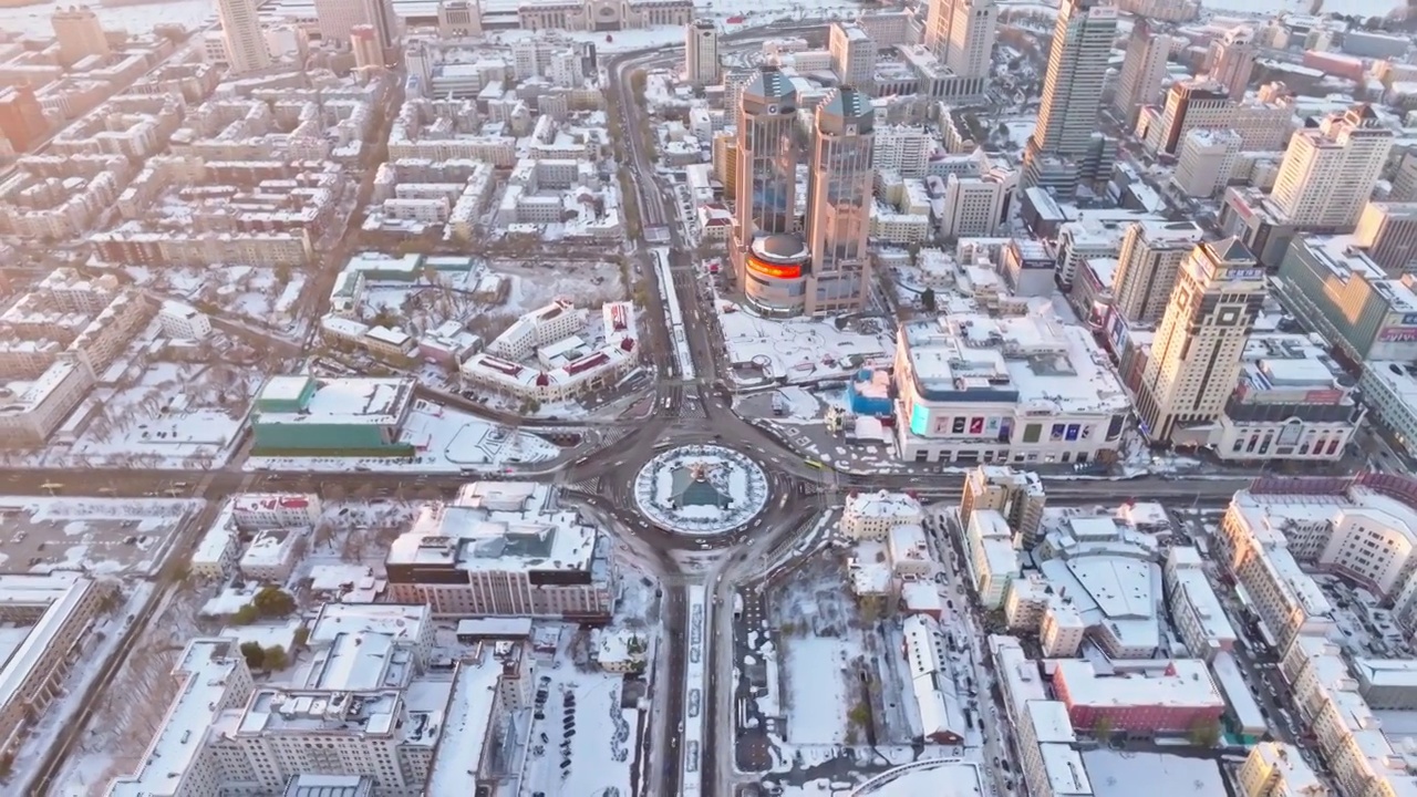 中国黑龙江哈尔滨城市雪景风光航拍视频素材