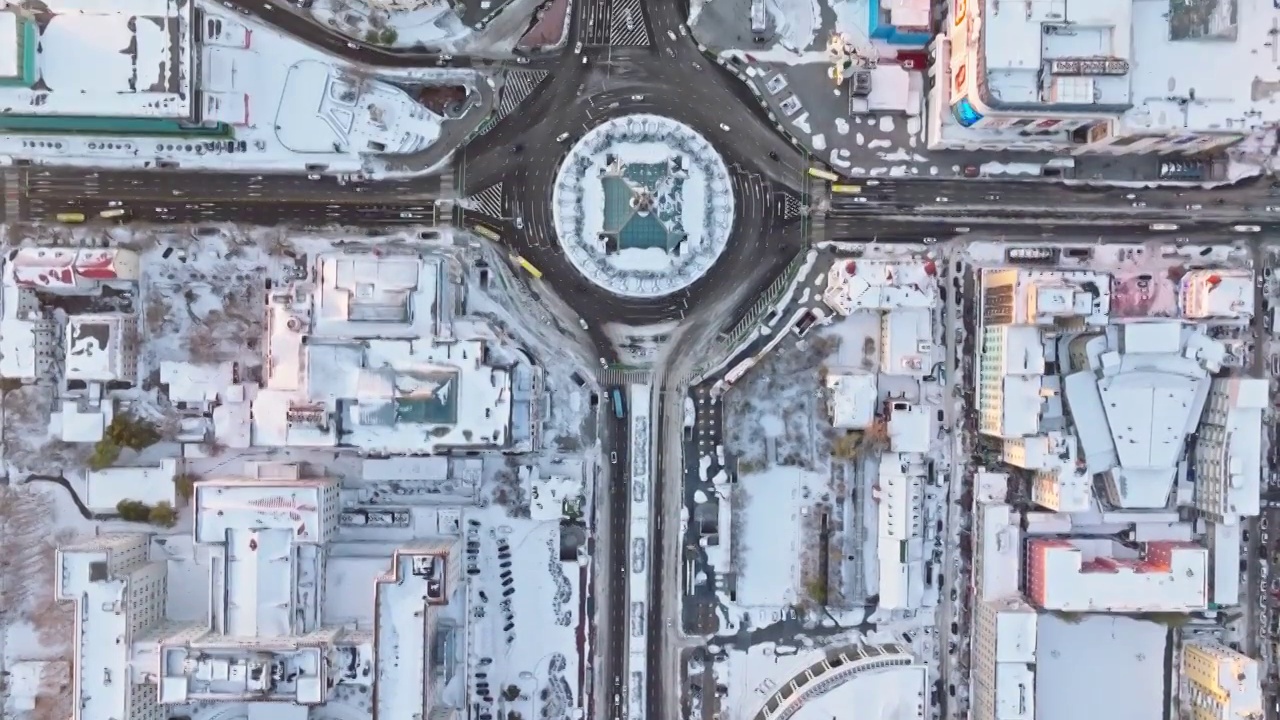 中国黑龙江哈尔滨城市雪景风光航拍视频素材