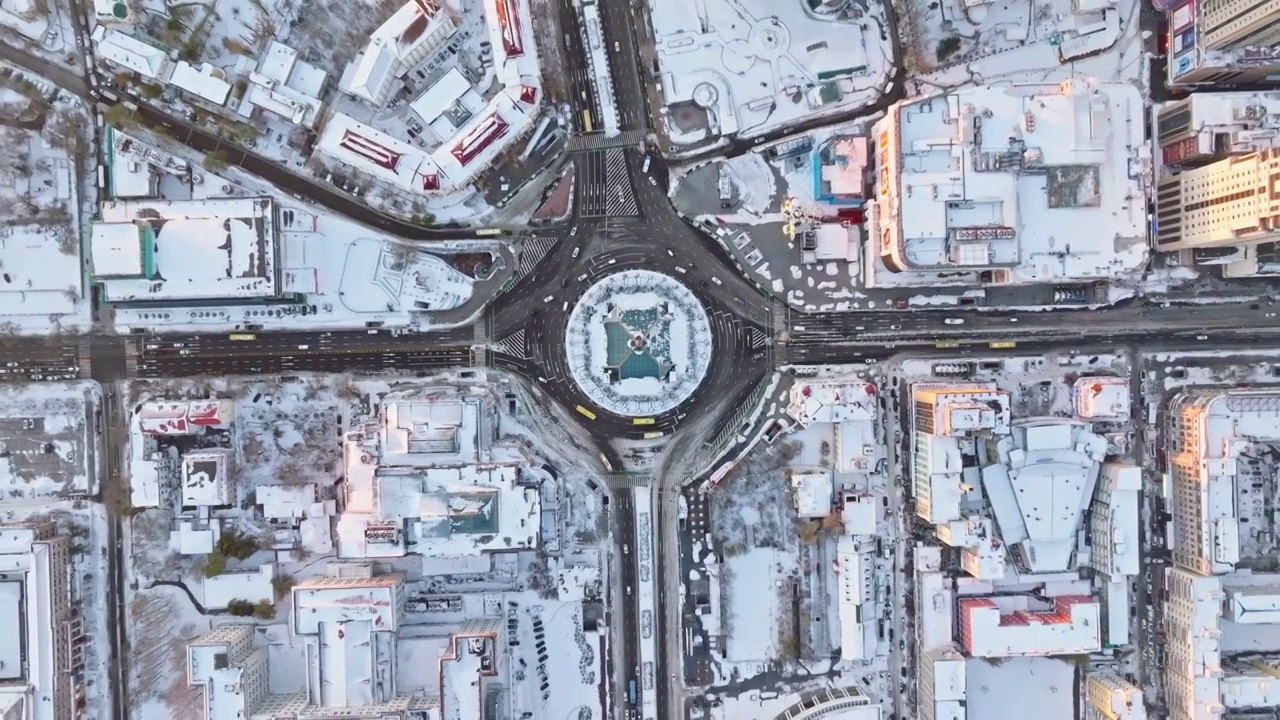 中国黑龙江哈尔滨城市雪景风光航拍视频素材