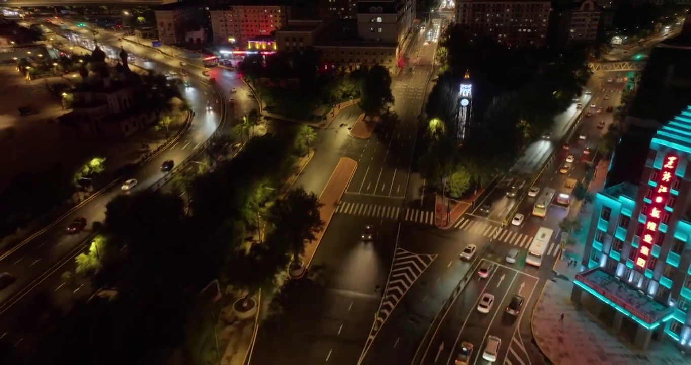 航拍哈尔滨道路夜景视频素材