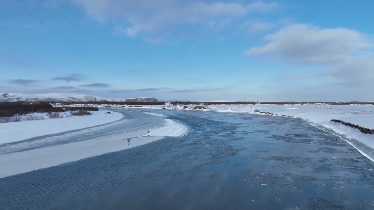 航拍湿地冰河雪景视频素材